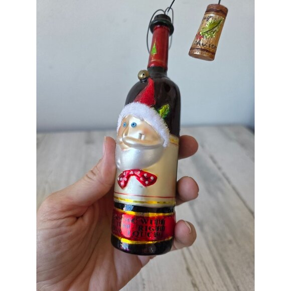 Santa wine glass AS IS ornament Xmas champagne glitter unique large tree - Picture 2 of 8